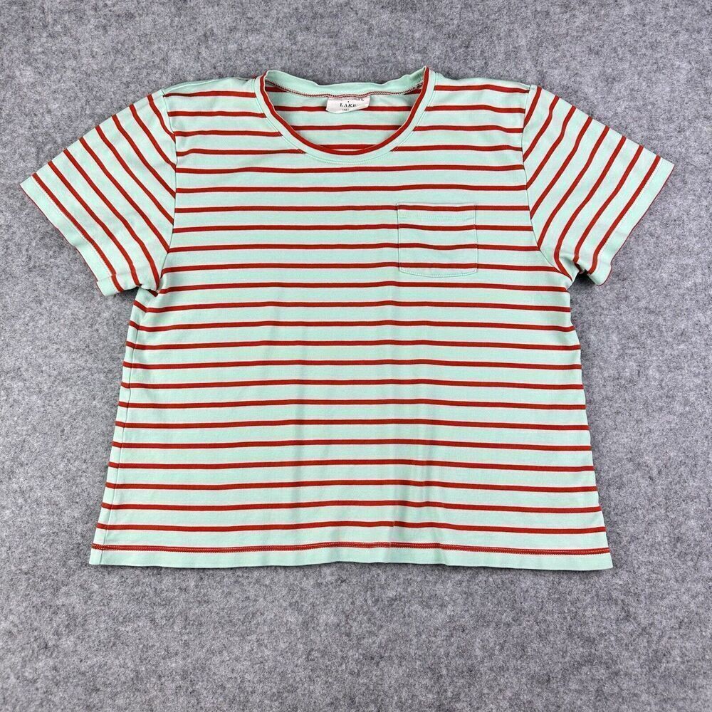Atlantic Pacific x Lake Pocket Tee Shirt Womens L Striped Pima Coastal Preppy